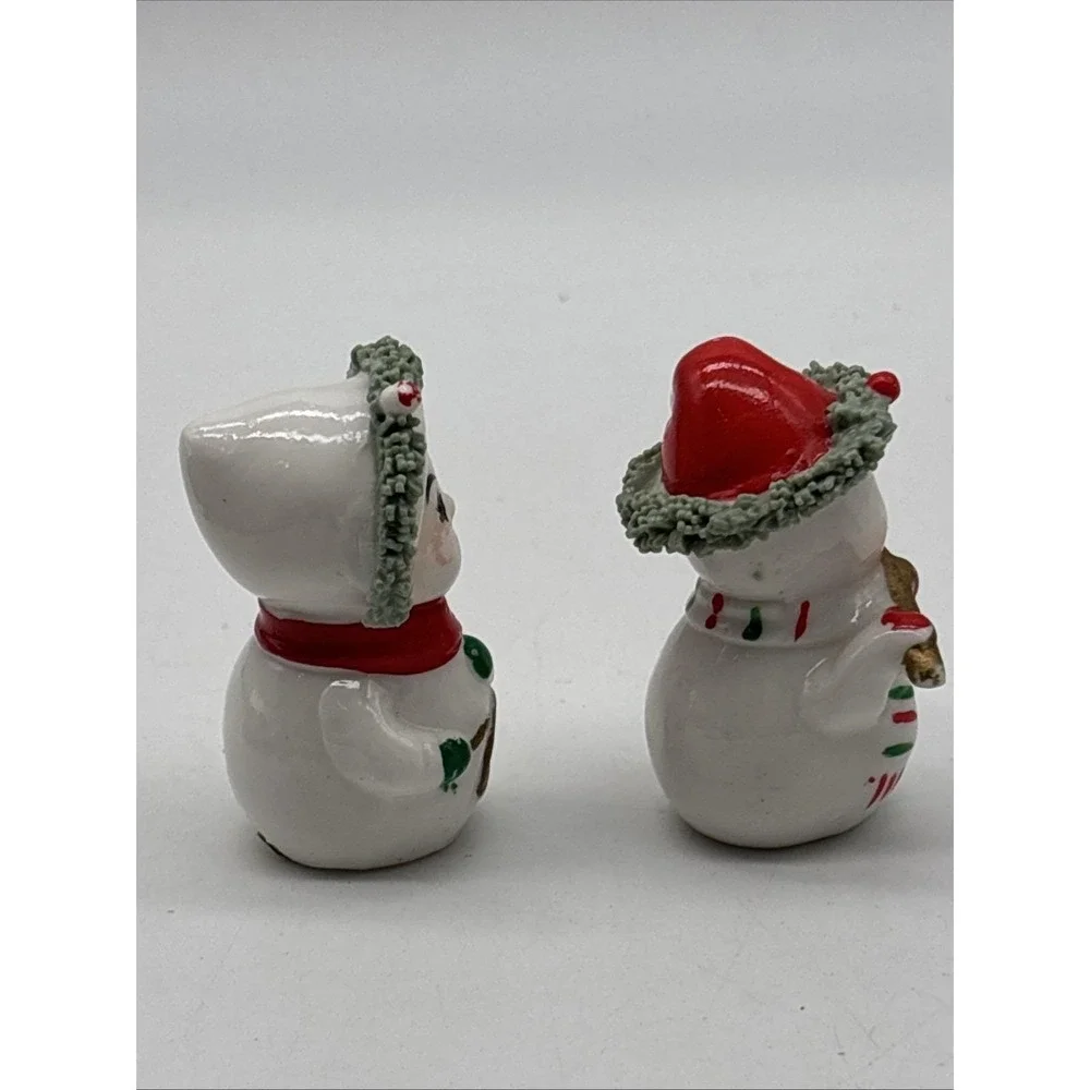 Vintage Christmas Snowmen Couple Spaghetti String 1940s Figurines UCCC Taiwan